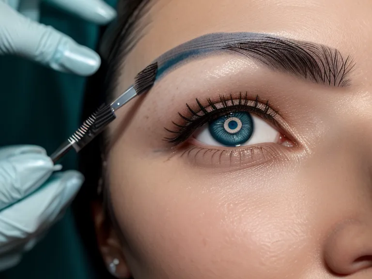 Etapa de descamación en la cicatrización de cejas con efecto polvo, escamas finas sobre el pigmento